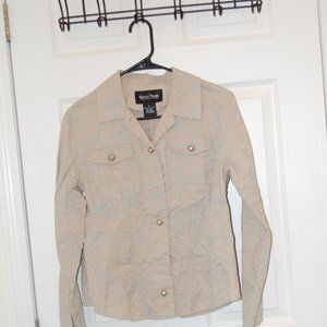 Brandon Thomas Women's Beige W/ Blue Seed Bead Embroidery Jacket Size Medium